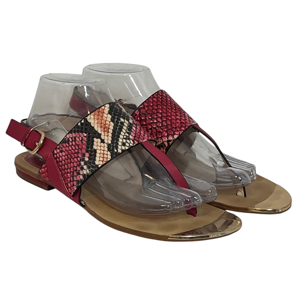 Isola Womens Thong Sandals Size 8 Pink Faux Snake Gold Toe Accents Buckle